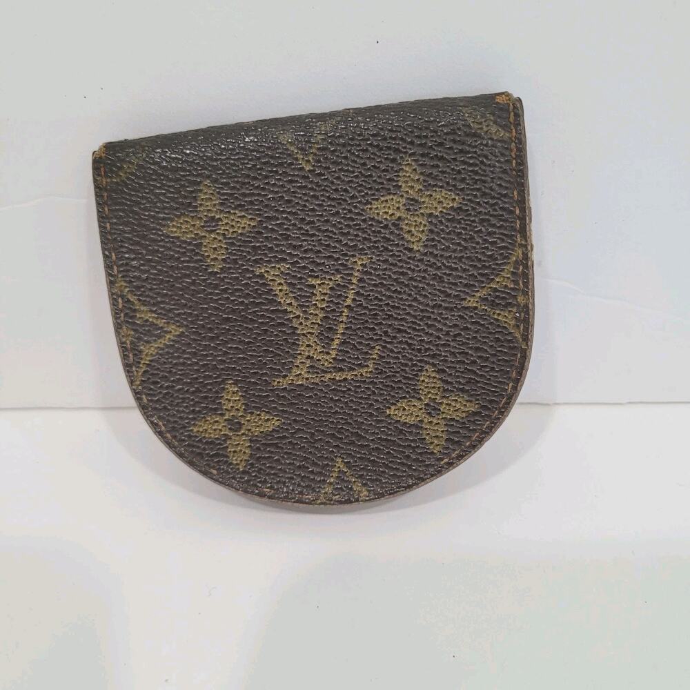 Louis Vuitton Vintage Mini Coin Holder Wallet Small‎ Brown Horseshoe Bifold Logo